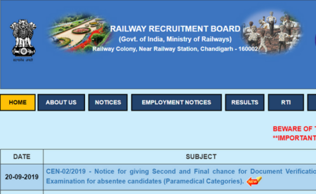 RRB JE Document Verification (DV) and Medical Exam Date